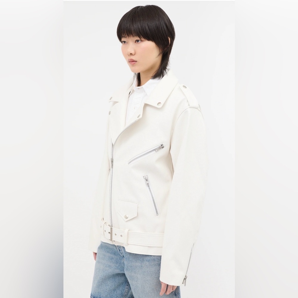 The Frankie Shop ARIA Faux Leather Oversized Biker Jacket RARE WHITE - Picture 4 of 8